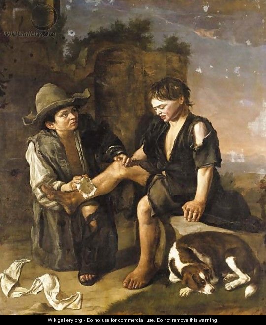 Two young boys with a dog - (after) Giacomo Ceruti (Il Pitocchetto)