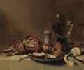 A roemer, an overturned goblet, oysters on a pewter plate - (after) Gerrit Willemsz. Heda