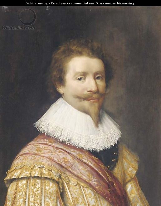 Portrait of a nobleman, possibly Frederik Henderick, Prince of Orange (1584-1647) half-length, in a gold embroidered coat - (after) Honthorst, Gerrit van