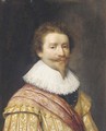 Portrait of a nobleman, possibly Frederik Henderick, Prince of Orange (1584-1647) half-length, in a gold embroidered coat - (after) Honthorst, Gerrit van