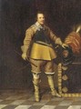 Portrait of a cavalier, full-length, his left hand on a plumed helmet - (after) Honthorst, Gerrit van
