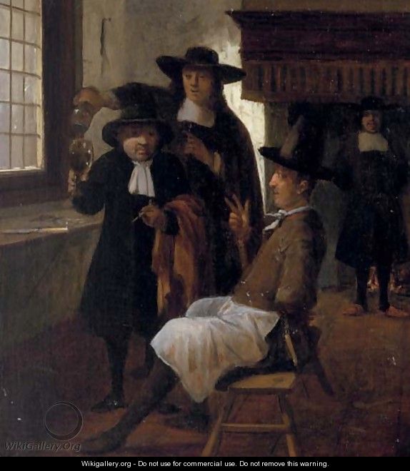 Townsfolk drinking and smoking in an inn - (after) Gerrit Lundens