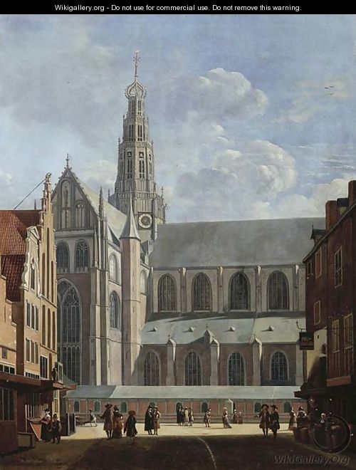 A view of the north transept of the St. Bavo Church from the Smedestraat in Haarlem - (after) Gerrit Adriaensz Berckheyde