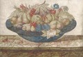 A dish of pears, plums, cherries and figs with a spray of flowers - (after) Giovanna Garzoni