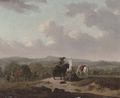 Soldiers on horseback resting by a track with caravans, a landscape beyond - (after) Francesco Giuseppe Casanova