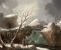 A winter landscape with figures by a waterfall - (after) Francesco Foschi
