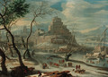 A view of an Italian walled town in winter, thought to be Verona - (after) Francesco Foschi