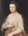 Portrait of a lady, half-length, wearing a pearl necklace, bracelets and a gossamer wrap - (attr. to) Floris, Frans