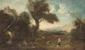 An extensive landscape with huntsmen in the foreground - (after) Francesco Zuccarelli