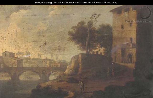 Figures before a bridge in an Italianate landscape - (after) Francesco Zuccarelli