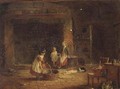 Children preparing a tub in a cottage interior - (after) Frederick Daniel Hardy