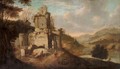 An Italianate landscape with figures by ruins - (after) Franz Ferg