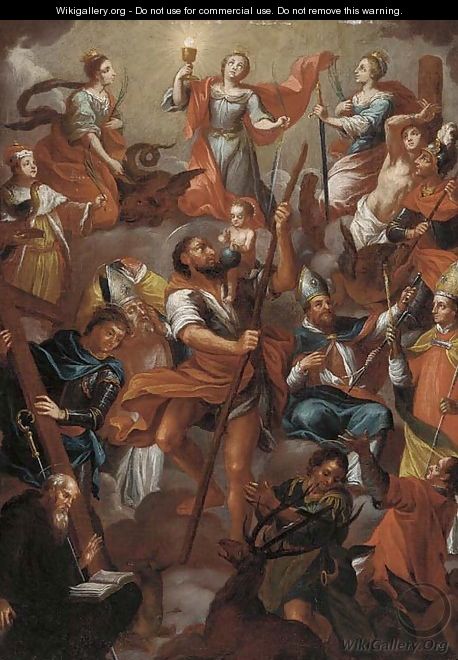 An assembly of Saints with Saint Christopher - (after) Franz Anton Maulbertsch