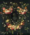 Swags of Flowers decorating a Niche with a Portrait Bust of a Lady - (after) Frans Van Everbroeck