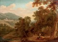 A mountainous wooded landscape with the Ecstasy of Saint Francis - (after) Gaspard Dughet
