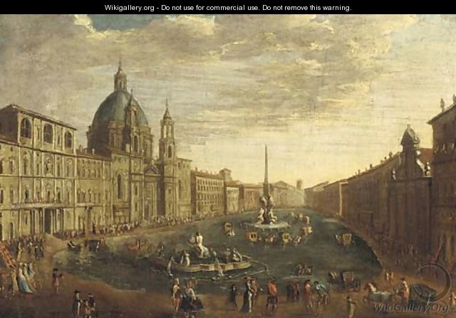 The Piazza Navona, Rome, flooded - After Caspar Andriaans Van Wittel ...