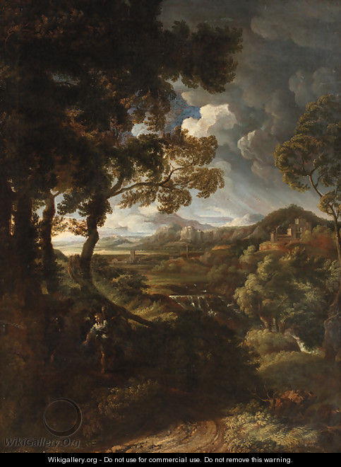 A wooded landscape with Elijah and the Angel - (after) Gaspard Dughet Poussin