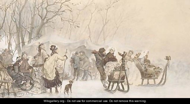 A busy day on the ice in Friesland - (after) Frederik Hendrik Kaemmerer