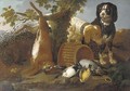 Spaniels, a porcupine, a hare and game in a landscape - (after) Domenico Brandi