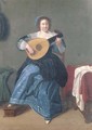 An elegant woman playing the lute in an interior - (after) Dirk Hals