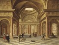 Elegant company, dogs and a beggar in a Renaissance interior - (after) Dirck Van Delen