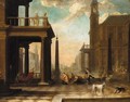 A capriccio of a classical city with Esther and Ahasuerus - (after) Dirck Van Delen