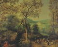 A wooded landscape with peasants returning from a market and an elegant couple making merry nearby - (after) David Vinckboons
