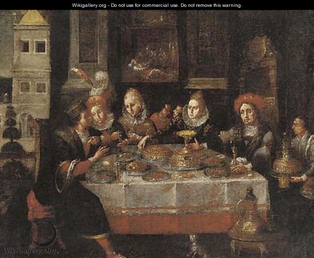 A banquet in an interior - (after) David Vinckboons