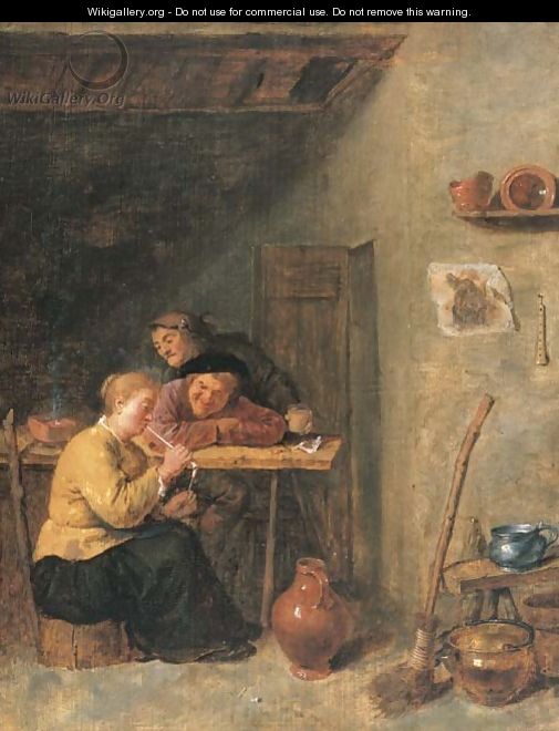Peasants and a serving maid in a tavern - (after) David The Younger Teniers