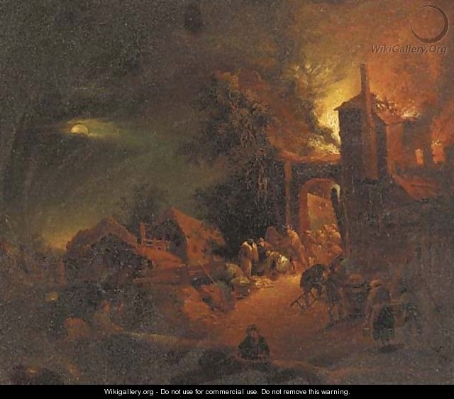 A house on fire at night - (after) Egbert Van Der Poell