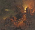 A house on fire at night - (after) Egbert Van Der Poell
