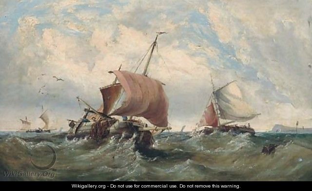 Fishing boats in a swell - (after) Edwin Hayes