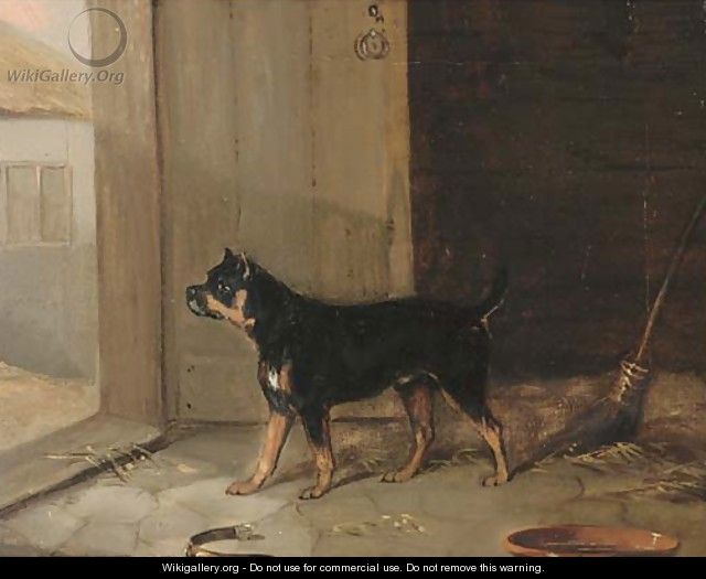 A bullterrier hearing a visitor - (after) Edmund Bristow