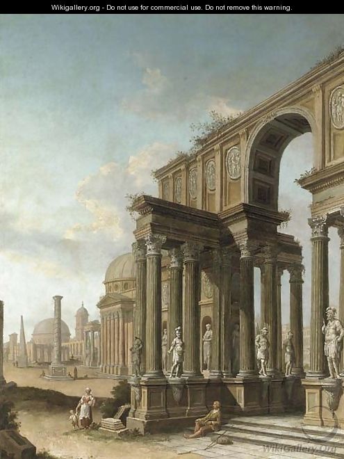 A capriccio of Roman ruins, with the Pantheon, the Column of Trajan and ...