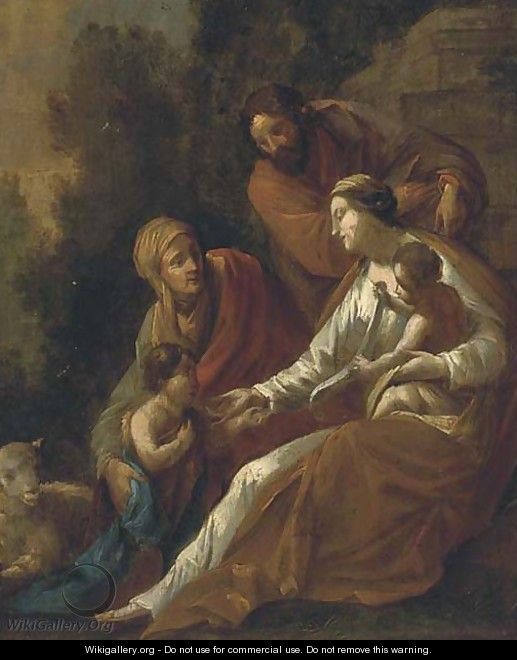 The Holy Family with Saint Elizabeth and the Infant Saint John the Baptist - (after) Eustache Le Sueur