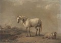 A horse and ram at the farm pond - (after) Eugene Joseph Verboeckhoven