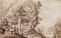 A capriccio landscape with a shepherd and his herd - (after) Ercole Bazzicaluva