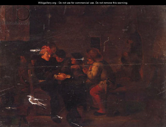 Peasants playing cards in an interior - (after) Egbert Van The Elder Heemskerk