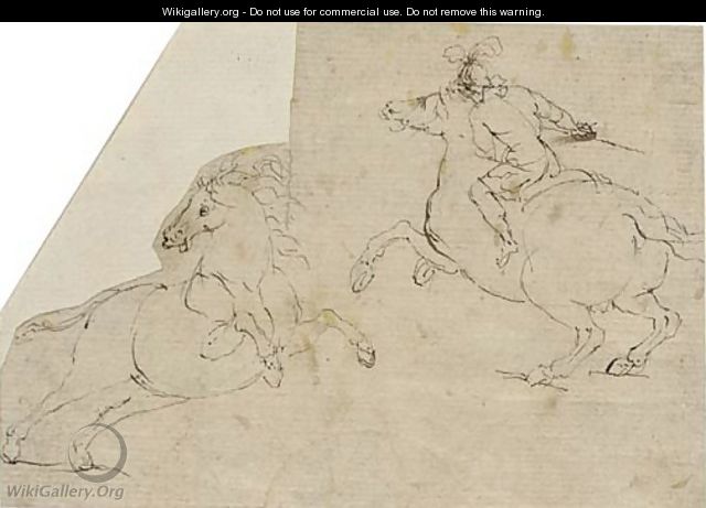 A horseman in profile to the left and a rearing horse in profile to the right - (after) Francesco Allegrini