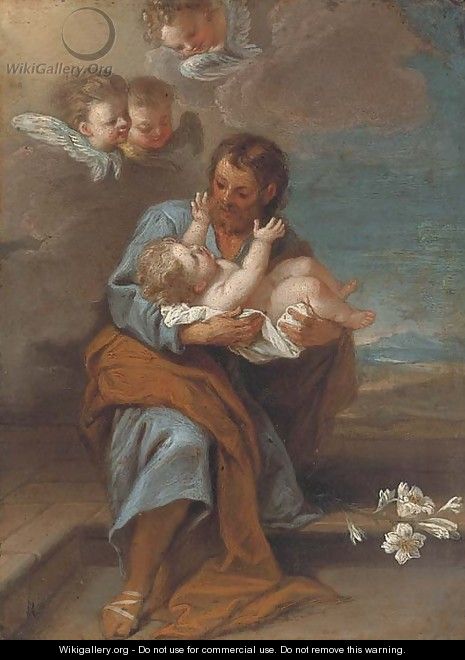 Saint Joseph and the Infant Christ with Cherubim - (after) Filippo Lauri