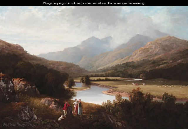 A mountainous wooded River Landscape, with figures in the foreground - (after) Charlotte Nasmyth
