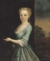 Portrait of a girl, standing three-quarter-length, in a turquoise dress, a landscape beyond - (attr. to) Jervas, Charles