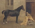 Moorman, a cob and Pixie, a terrier outside a stable - (after) Charles Augustus Henry Lutyens