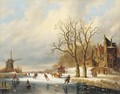 Skaters in a winter landscape 2 - (after) Charles Henri Joseph Leickert