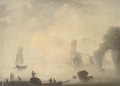 A coastal landscape in early morning with fishermen on a rocky foreground - (after) Claude-Joseph Vernet