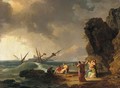 A Mediterranean rocky coastal landscape with a shipwreck in a storm - (after) Claude-Joseph Vernet