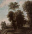 A wooded landscape with a shepherd and his flock on a track - (after) Cornelis Vroom