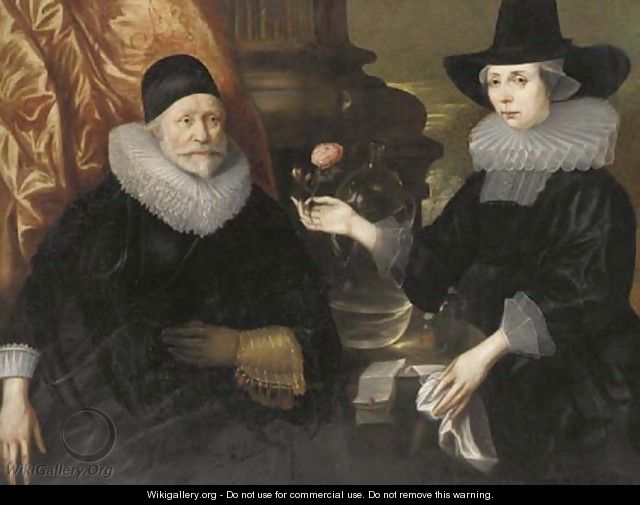 Double portrait of a lady and gentleman - (after) Cornelius Janssens Van Ceulen