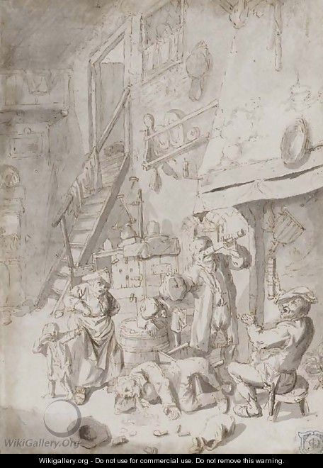 Boors drinking in an inn - (after) Cornelis Dusart