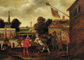 Peasants making merry in a village square - (after) Cornelis Droogsloot